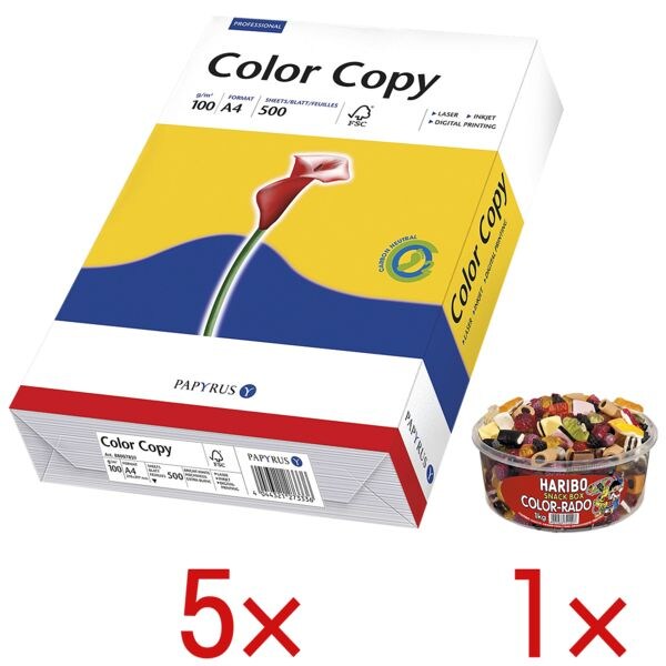 5x Farblaserpapier A4 Papyrus Color Copy - 2500 Blatt gesamt inkl. Fruchtgummi »Color-Rado« 5x Farblaserpapier A4 Papyrus Color Copy - 2500 Blatt gesamt inkl. Fruchtgummi »Color-Rado«