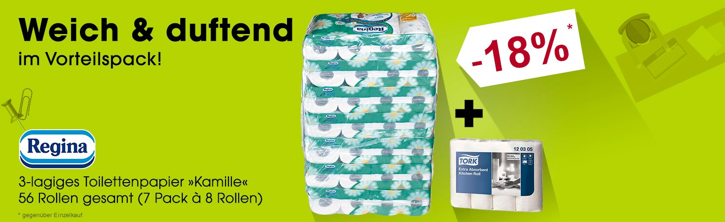 Regina Toilettenpapier Kamille 3-lagig - 56 Rollen inkl. Kchenrollen Premium