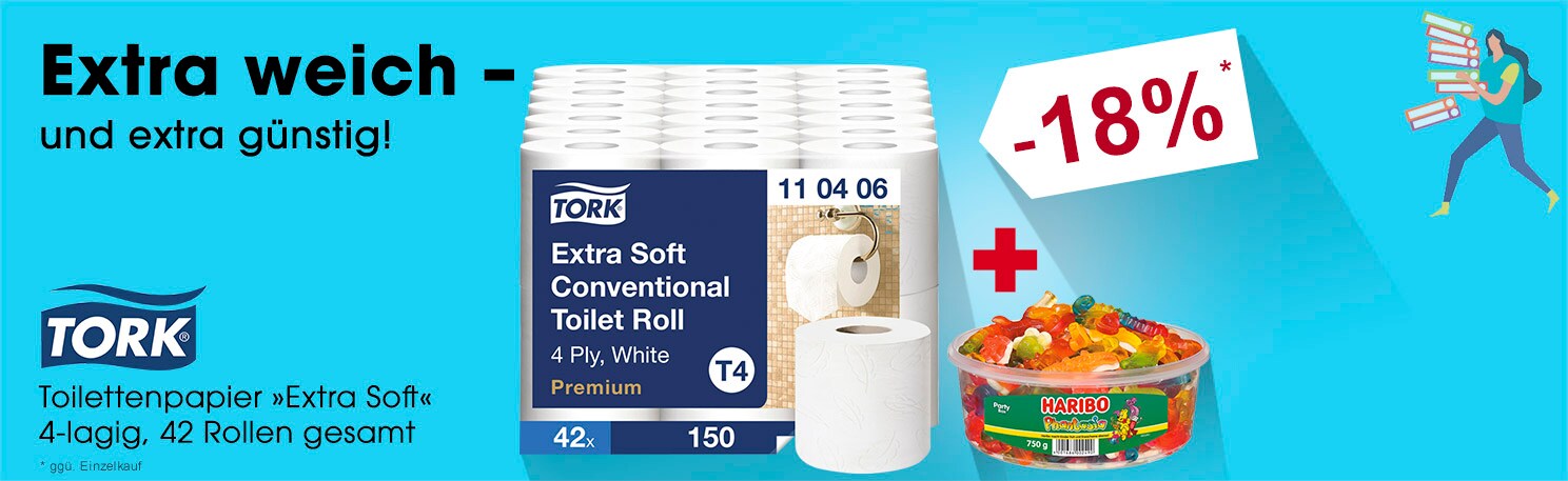 Tork Toilettenpapier Premium Extra Soft 4-lagig 42 Rollen (7 Pack  6 Rollen) inkl. Fruchtgummi Phantasia Party Box 750 g