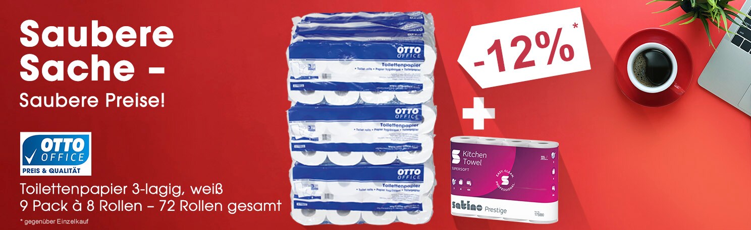 OTTO Office Toilettenpapier 3-lagig - 72 Rollen inkl. 4 Küchenrollen 3-lagig