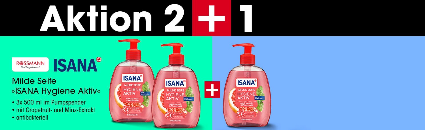 ISANA 2+1 Aktion: 3x Milde Seife Hygiene Aktiv 500 ml
