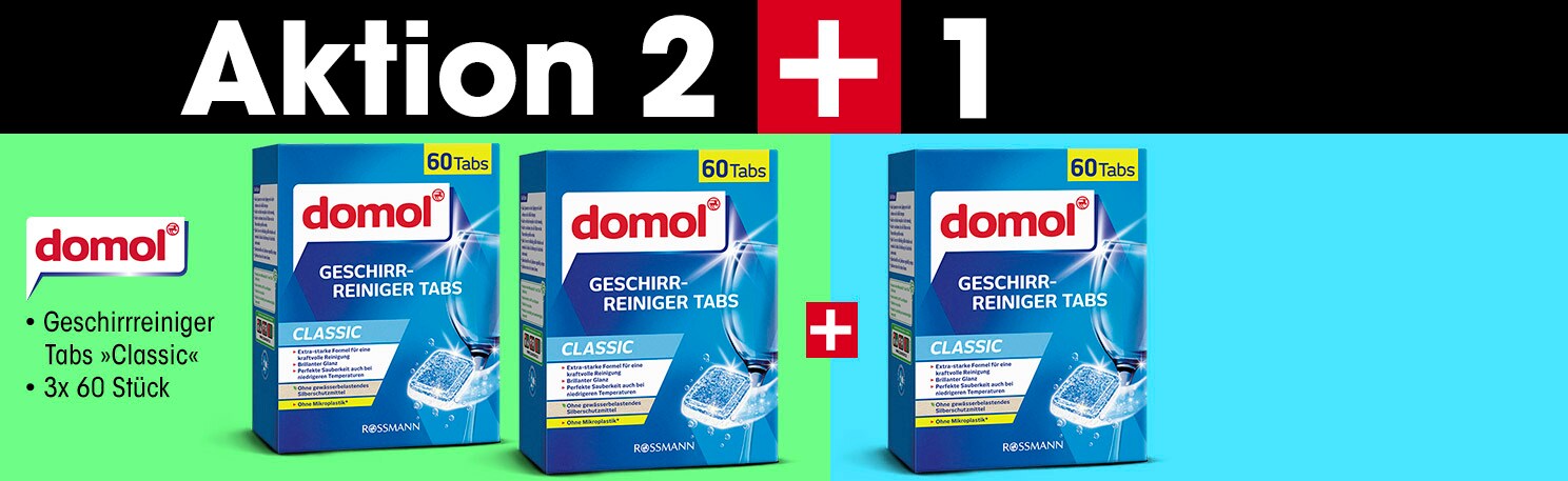 domol 2 + 1 Aktion: Geschirrreiniger Tabs Classic 3x 60 Tabs