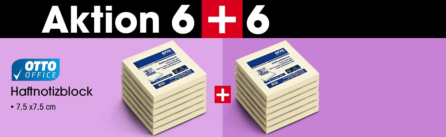 OTTO Office 6 + 6 Aktion: 12x Haftnotizblock 75 x 75 mm gelb